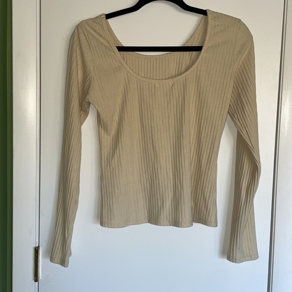 NYTT Cream Ribbed Long Sleeve Top - Picture 2 of 5
